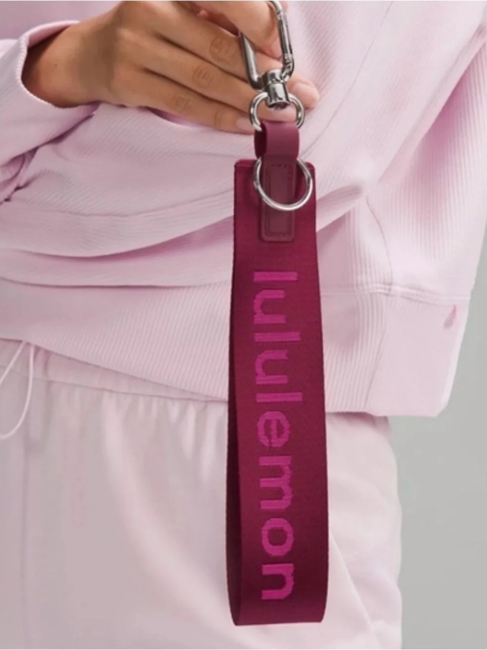 lululemon athletica Maroon and Pink Key Fob Wristlet keychain holder wine color